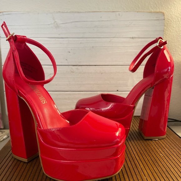 Dream Pairs Shoes - Dream Pairs Red Chunky Platform Heels